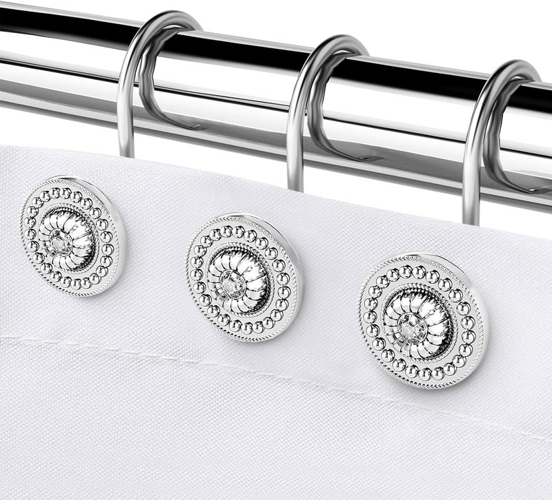 iToplin Silver Shower Curtain Hooks, Rust Proof Shower Curtain Rings for Bathroom, Metal Decorative Shower Curtain Hooks Hangers for Shower Curtain Rod, Shower Hooks for Shower Curtain Set of 12 Chrome - Image 1